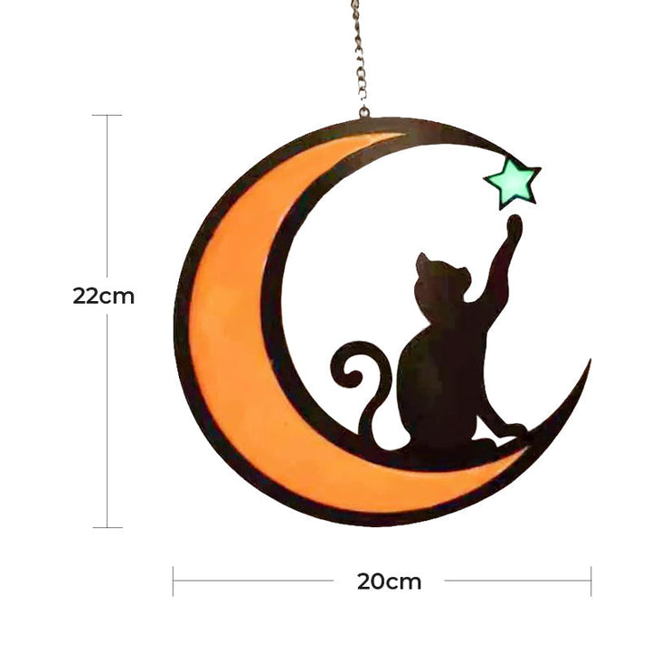 Decorative Moon Cat Suncatcher Pendant, vibrant stained glass style cat decor for windows