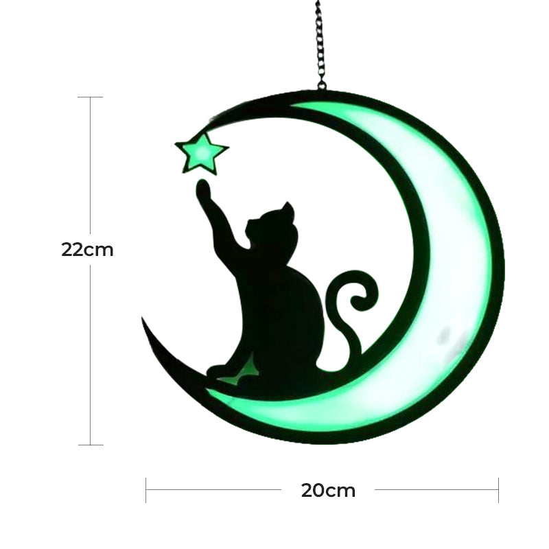 Unique Moon Cat Suncatcher, stained glass effect acrylic cat decor, a perfect garden art accent