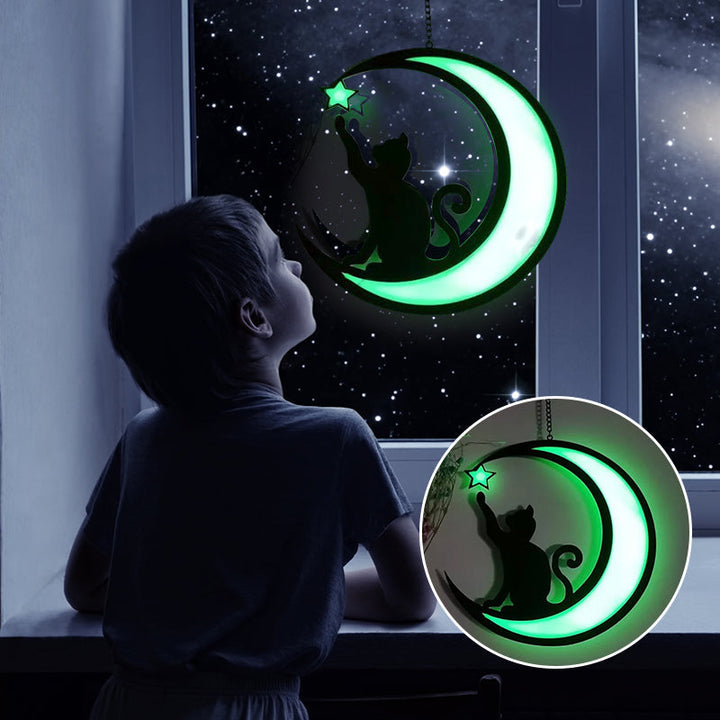 Stained glass effect Moon Cat Suncatcher, charming cat decor & moon ornament for home or garden