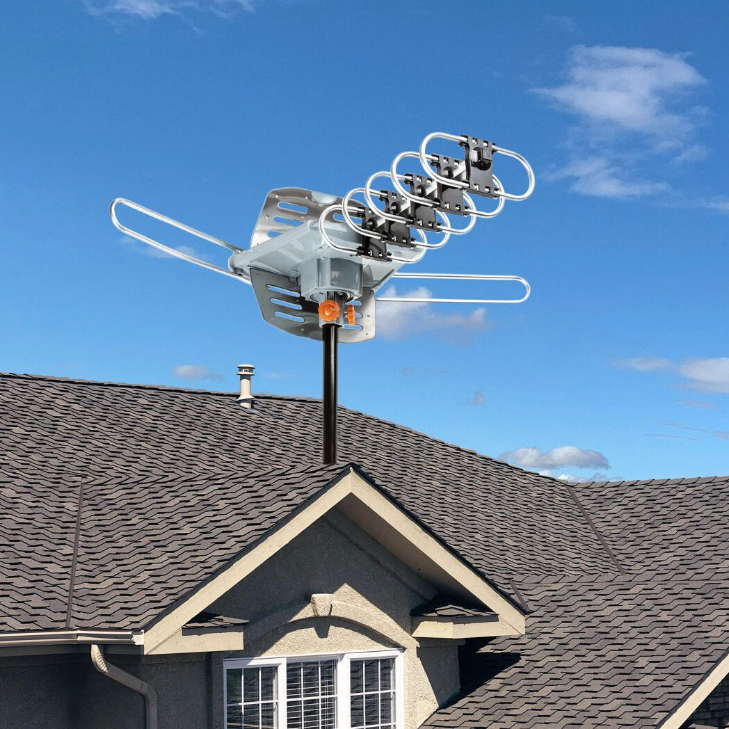 Long-range motorized HD TV antenna for crisp digital reception & free channels, UHF/VHF.