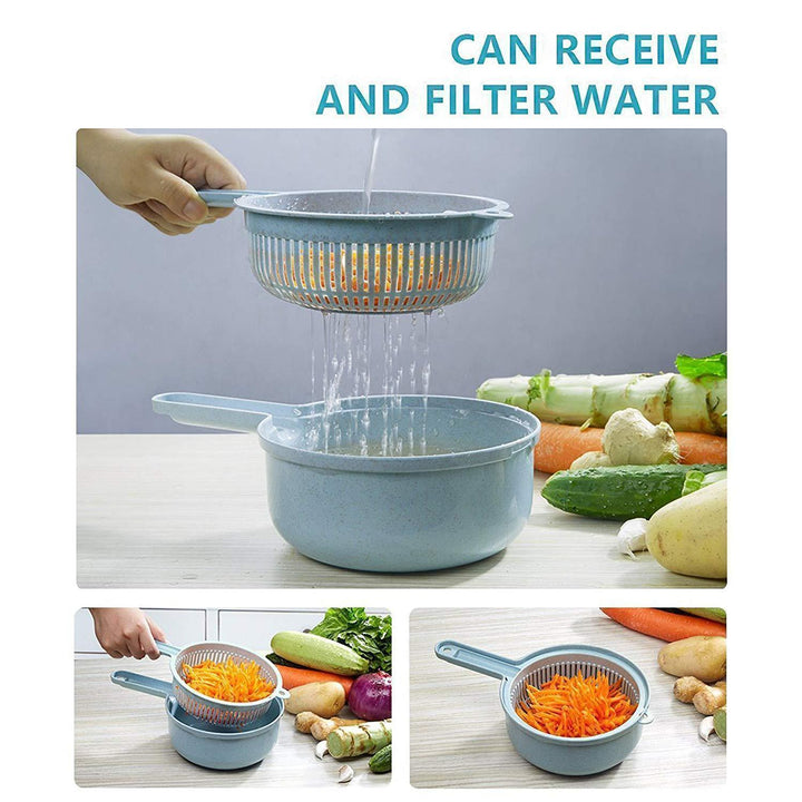 Nine attachments for a vegetable slicer neatly displayed, highlighting the versatility of the cooking tool.