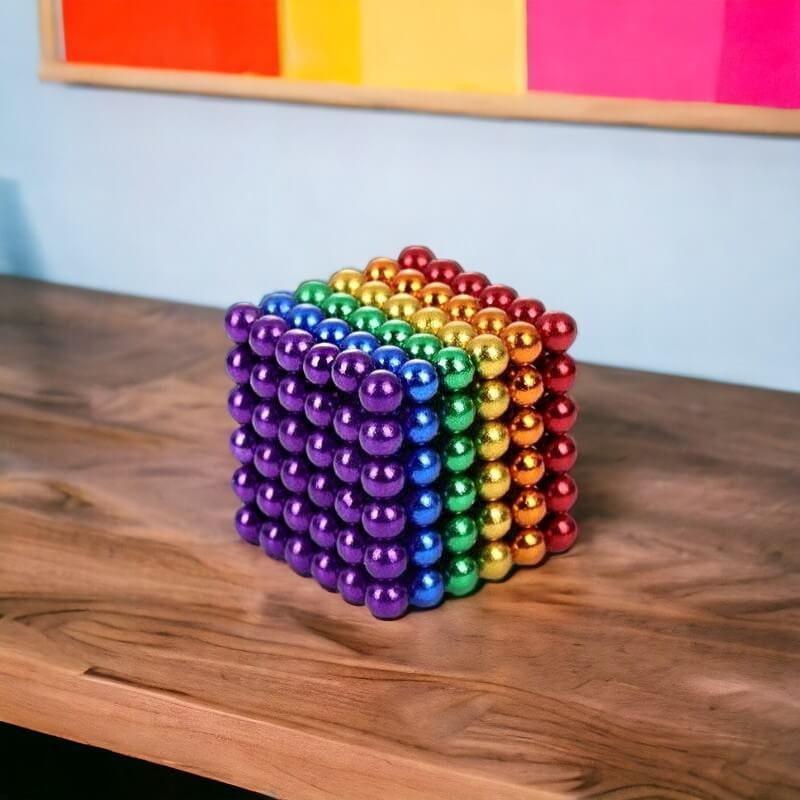 Educational magnetic construction kit with multicolor balls, promoting creativity & sensory development.
