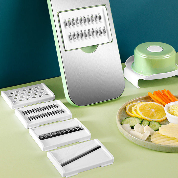 Detailed view of the safety features of the kitchen food slicer gadget