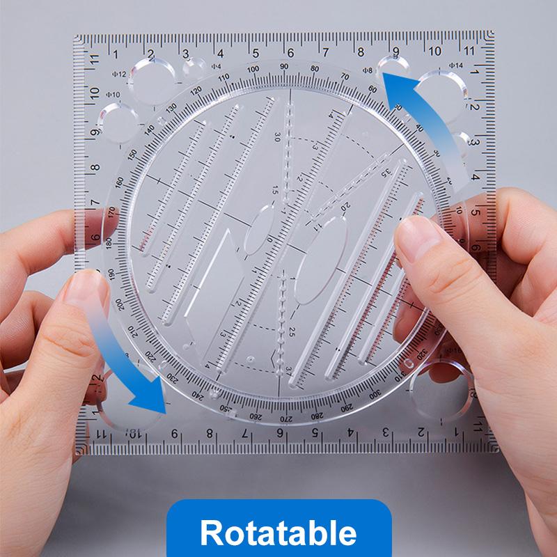Art supplies: Clear Geometric Drawing Ruler with embedded stencils for creative designs