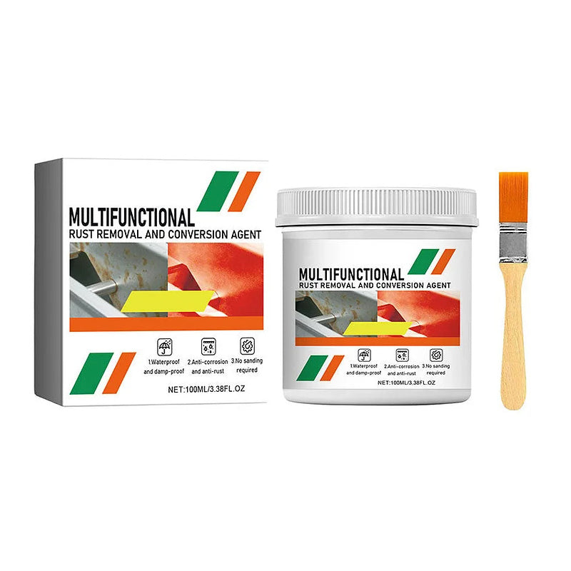 Multifunctional Rust Eradicator & Converter displayed with relevant household and automotive tools