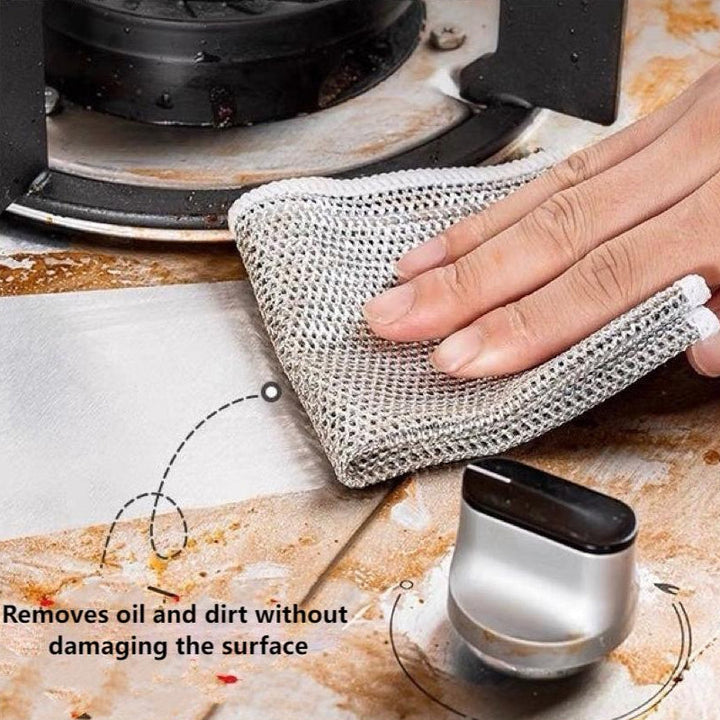 Multifunctional non-scratch metal fiber dishcloth for kitchen cleaning tasks