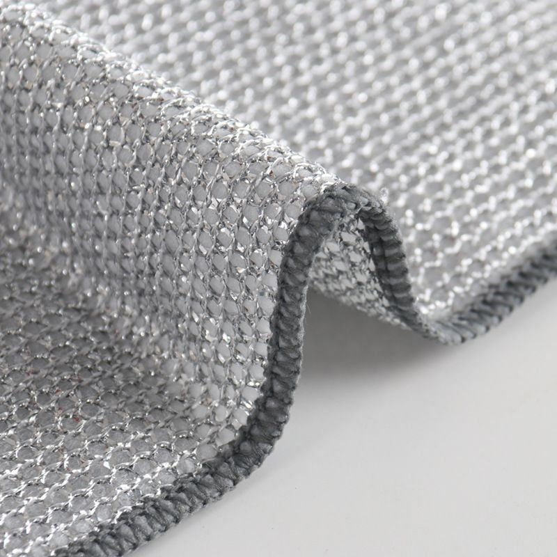 Textured non-scratch metal fiber dishcloth, designed for superior scrubbing and durability