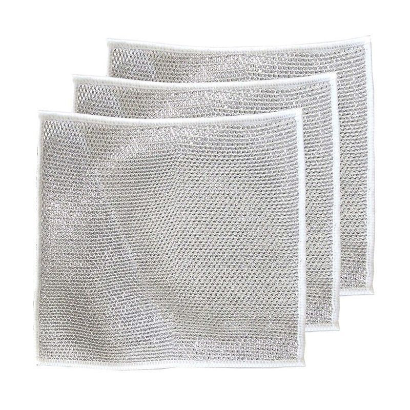 Brand new non-scratch metal fiber dishcloth, ready for heavy-duty kitchen cleaning