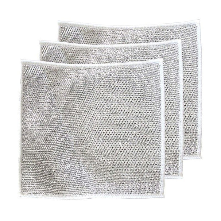 Brand new non-scratch metal fiber dishcloth, ready for heavy-duty kitchen cleaning
