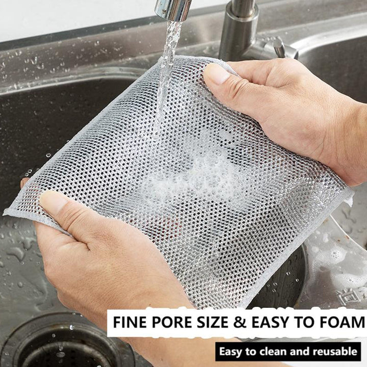 Versatile cleaning dishcloth with advanced metal fiber technology, safe for all surfaces