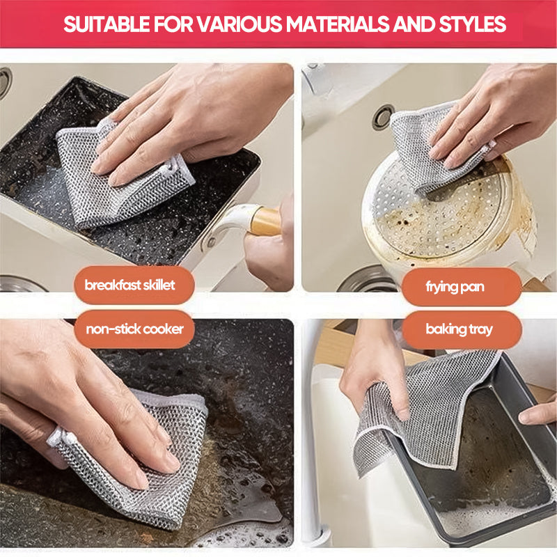 High-performance non-scratch dishcloth made with interwoven metal fibers for thorough cleaning