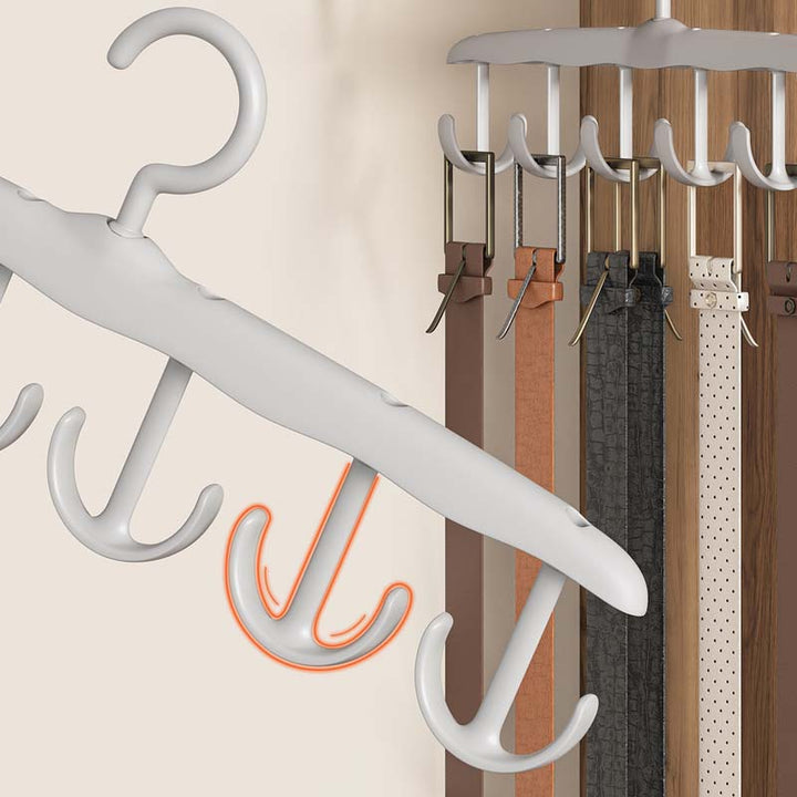Innovative plastic organizer hanger for wardrobes, providing easy access with its rotating hook