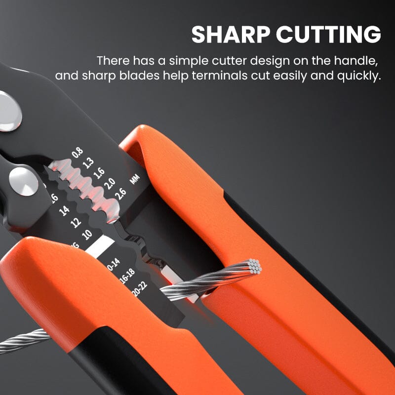 Multi-purpose plier for wire stripping and crimping, showing integrated wire cutter.