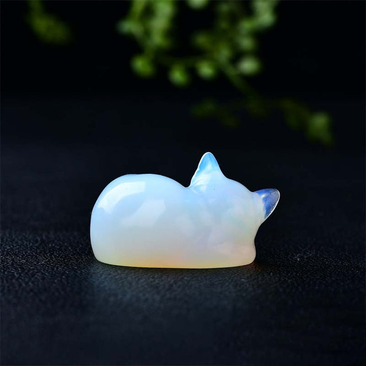 Elegant natural stone sleeping cat, unique desk decoration, spiritual animal figurine, garden ornament
