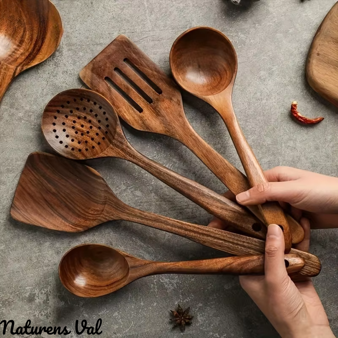 Premium natural teak wood kitchenware. Durable, sustainable wooden cooking utensils for eco-conscious homes.