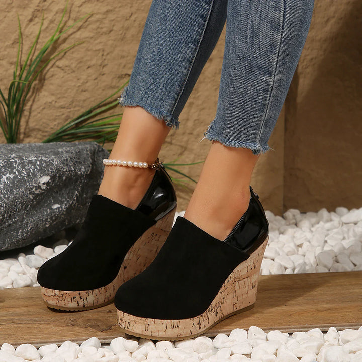 Detail of the soft inner lining of women's orthopedic wedge loafers, comfortable design