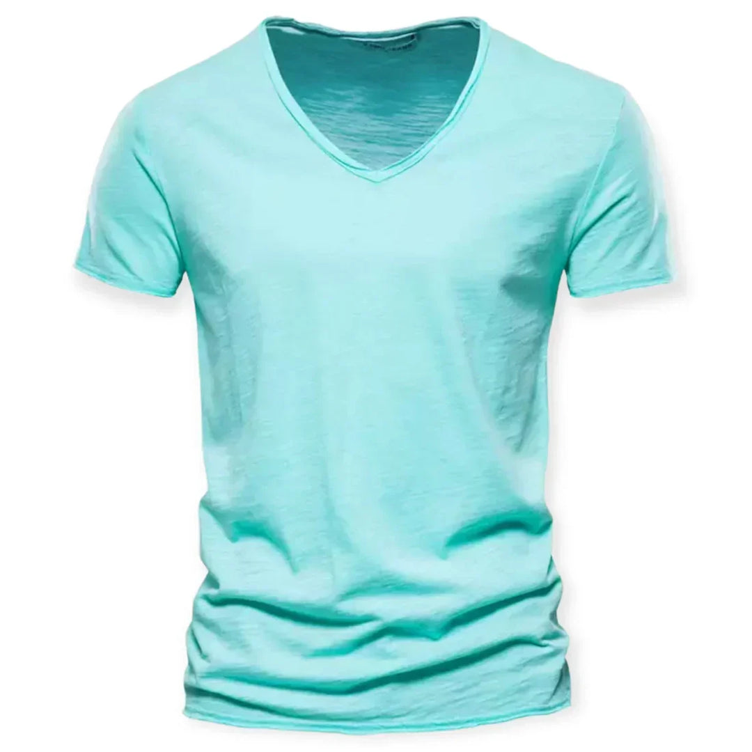 Wardrobe essential: men's V-neck t-shirt, short sleeve, ultimate everyday comfort & casual style.