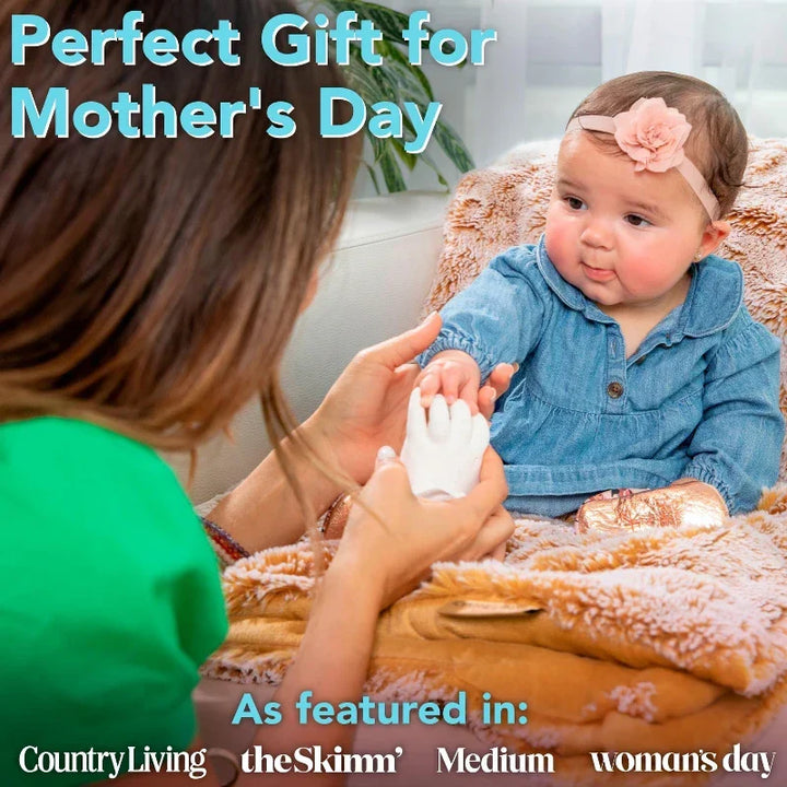 Mementa baby hand & foot casting kit, perfect non-toxic DIY craft for new parents. A thoughtful baby shower memory gift.