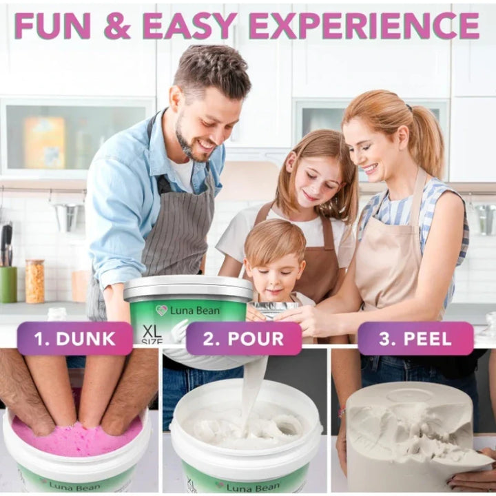 Parents happily creating a DIY newborn keepsake hand & foot cast, easy & safe non-toxic baby memory gift for home.
