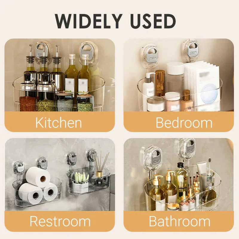 Space-saving & damage-free suction cup shower caddy. No-drill wall mount bathroom storage organizer.