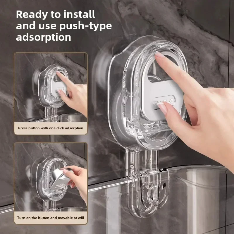 Space-saving suction cup shower caddy for organizing shampoo & bath accessories in the bathroom.