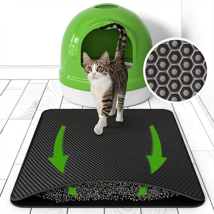 Non-slip cat litter trapping mat, gray honeycomb design for easy clean-up and odor control, pet cleaning