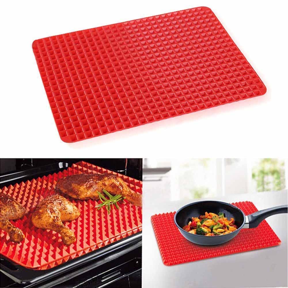 Close-up of a non-stick silicone baking mat surface, showing its flexible texture.