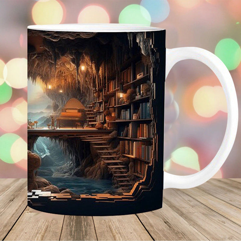 Close-up of the 3D design on a ceramic coffee mug, highlighting its unique craftsmanship
