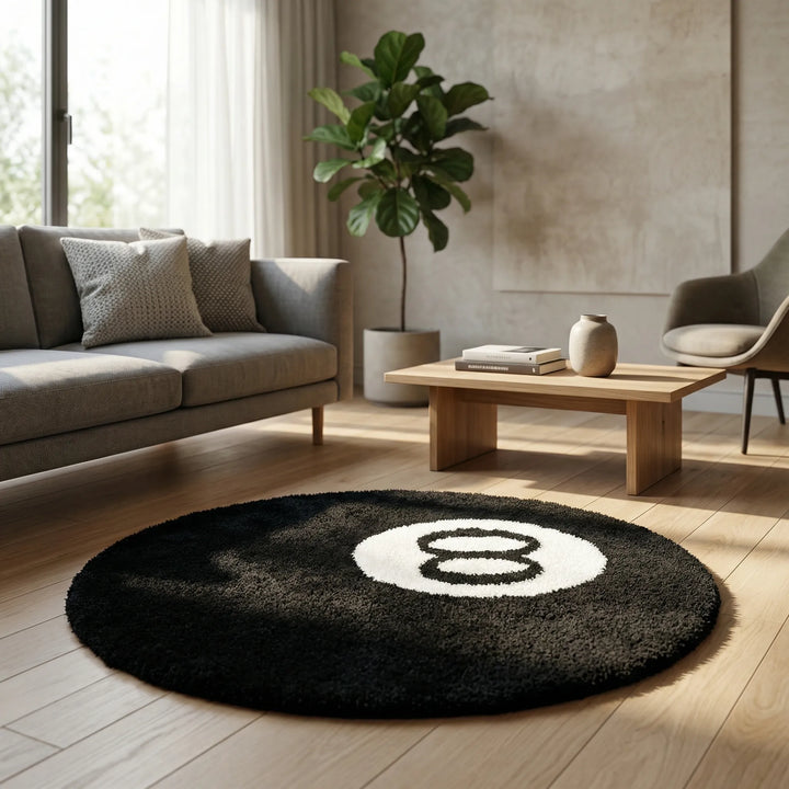 Novelty round area rug with playful waves, perfect for indoor/outdoor home decor. Machine washable & non-slip.