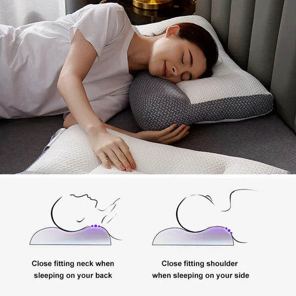 Comfortable sleep with orthopedic neck pillow. Spinal alignment & pain relief for side & back sleepers. Pressure relief.