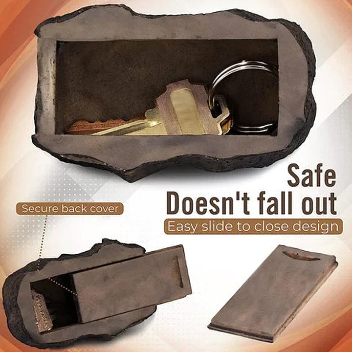 Disguised outdoor key safe, natural rock design for discreet key storage in landscaping