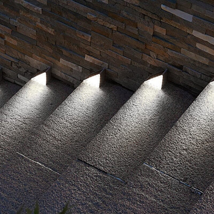 Bright LED solar step light providing waterproof illumination for outdoor garden steps