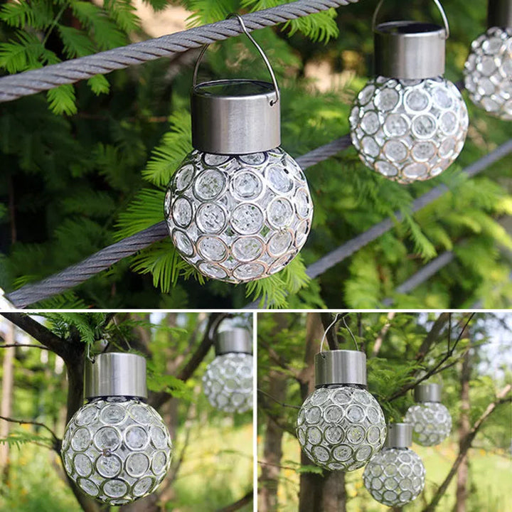 Compact outdoor solar hanging lantern, easy to install and perfect for small spaces or balconies.