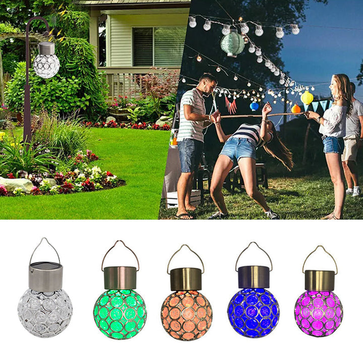 Rustic-style outdoor solar hanging lantern, adding vintage charm to any garden light display.