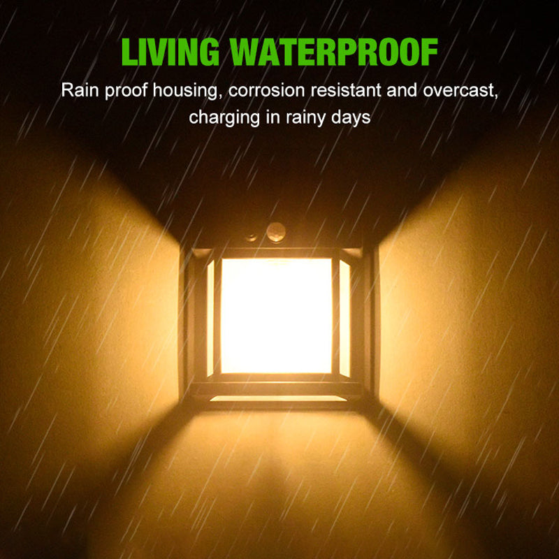 Modern outdoor lighting fixture, solar powered with smart motion sensing