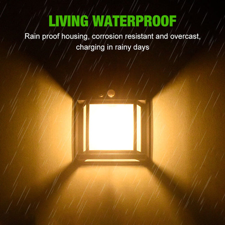 Modern outdoor lighting fixture, solar powered with smart motion sensing