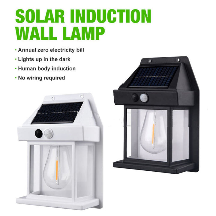 Detailed view of the motion sensor on a solar outdoor wall light