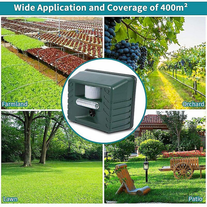 Weatherproof ultrasonic bird deterrent for outdoor use, effectively repelling woodpeckers, pigeons, & pests.