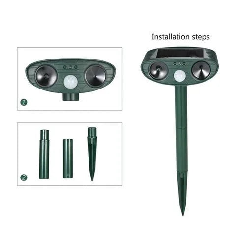 Compact solar powered ultrasonic deer repeller for effective garden & yard pest control.