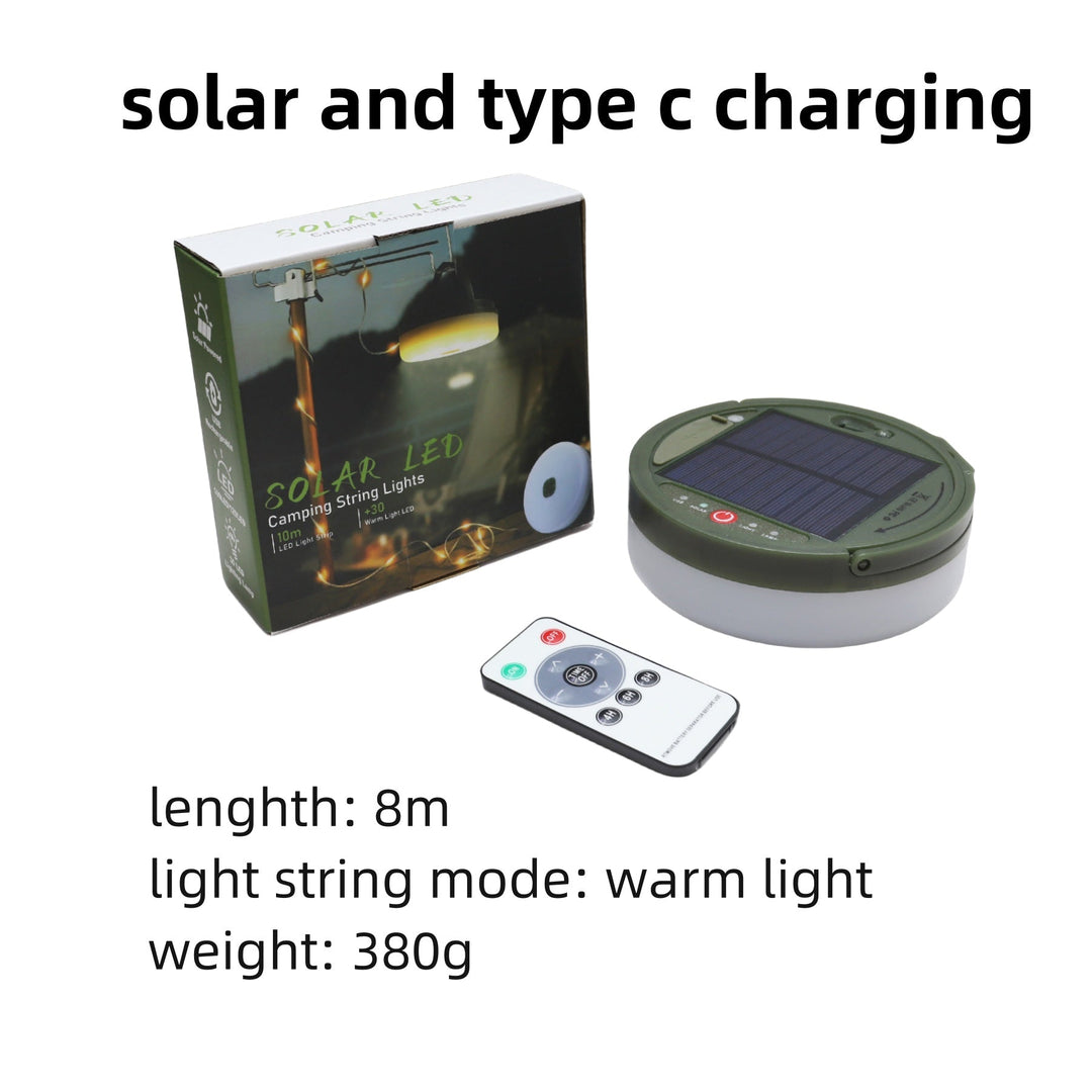 Outdoor LED string lights, stowable design, for camping, backyard, emergency use, waterproof.