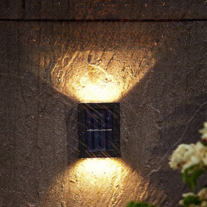 Effortless wireless solar LED wall lamp, perfect for automatic outdoor garden, patio, and security lighting.