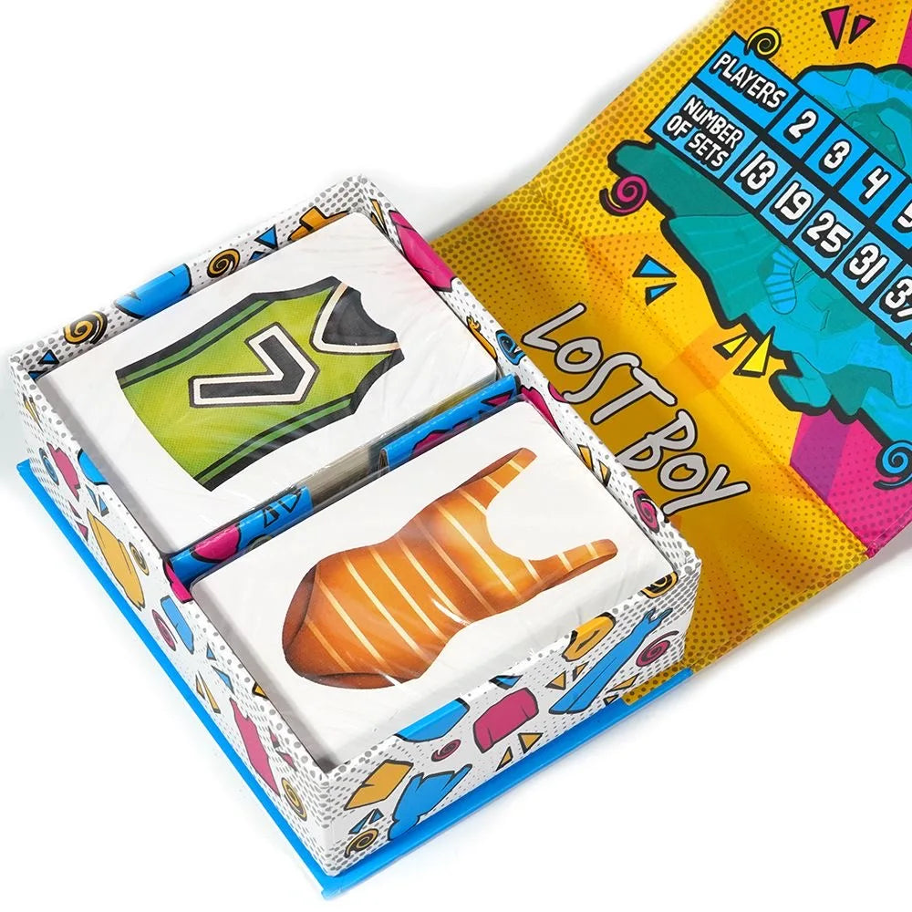 Happy kids enjoying Outfitrix Illustrated Card Game. Creative clothing game, perfect for family fun and kids' game night.
