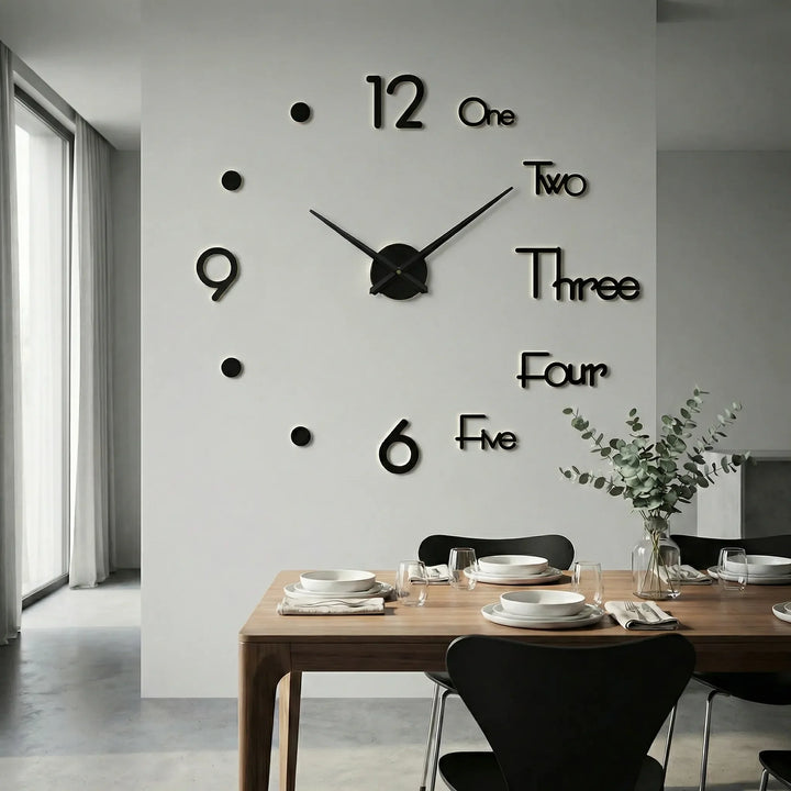 Large modern silent wall clock, minimalist design for a sophisticated home.