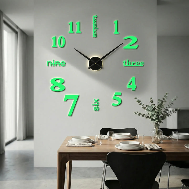 Silent modern oversized wall clock, elegant and minimalist home office decor.