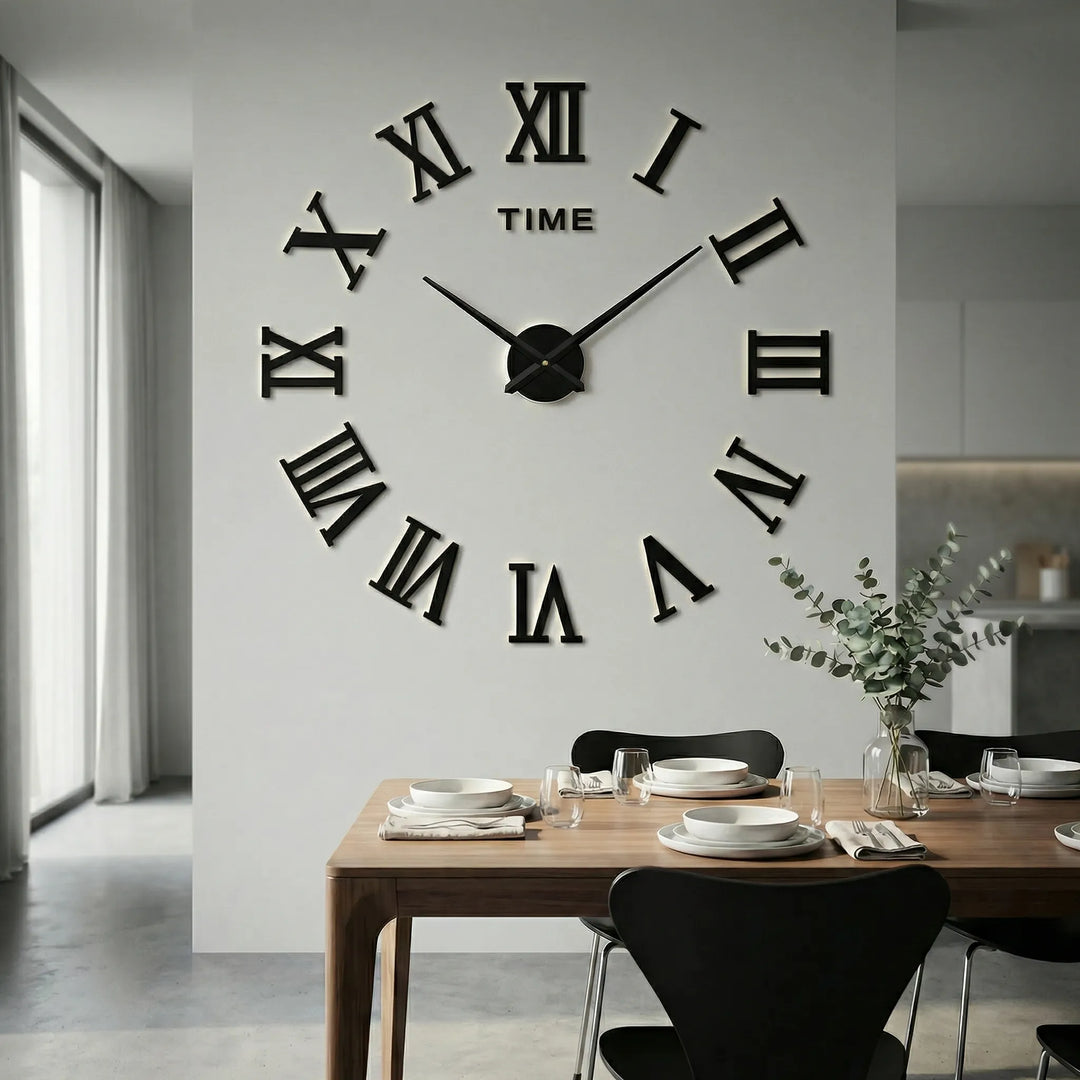 Contemporary wall clock, silent and large, ideal for modern home aesthetics.