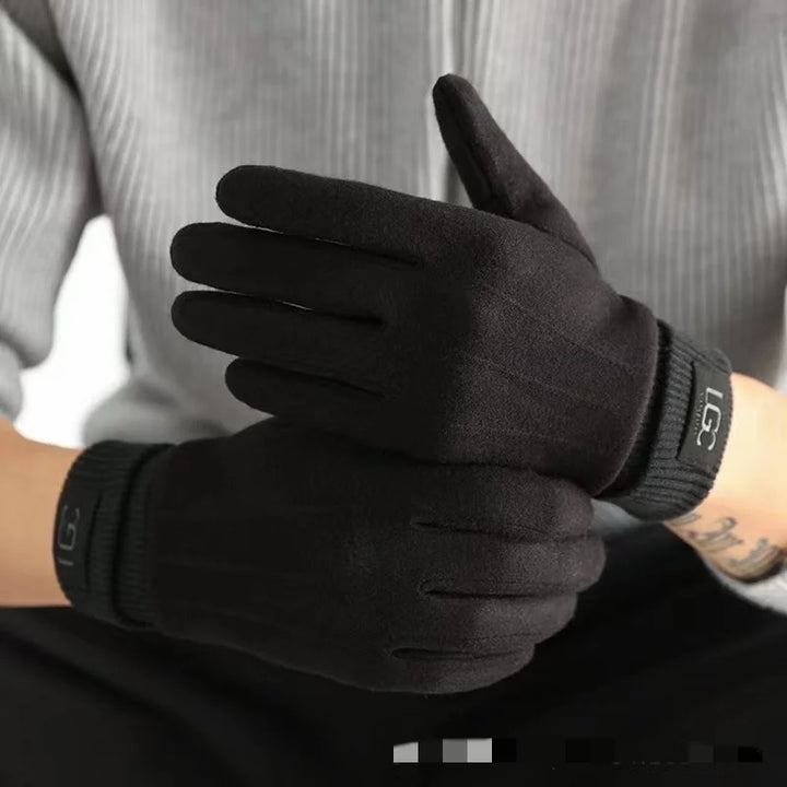Pair of black cashmere winter gloves with ribbed cuffs, ideal for cold weather.