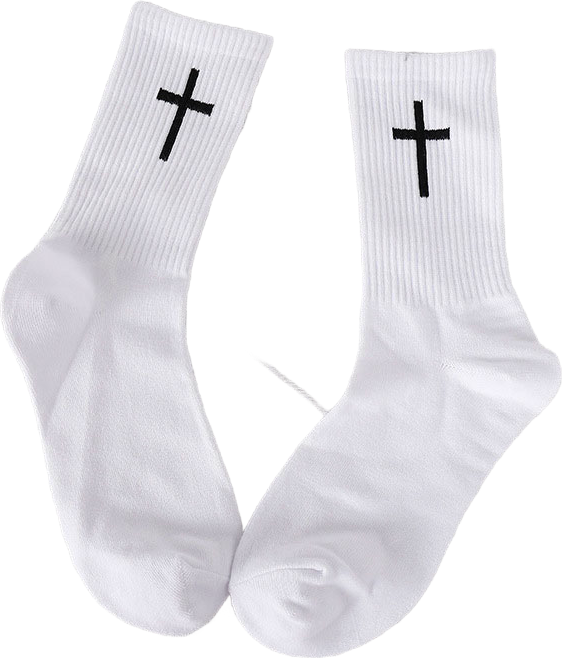 Group of black unisex ankle socks featuring crisp white cross patterns, versatile casual wear