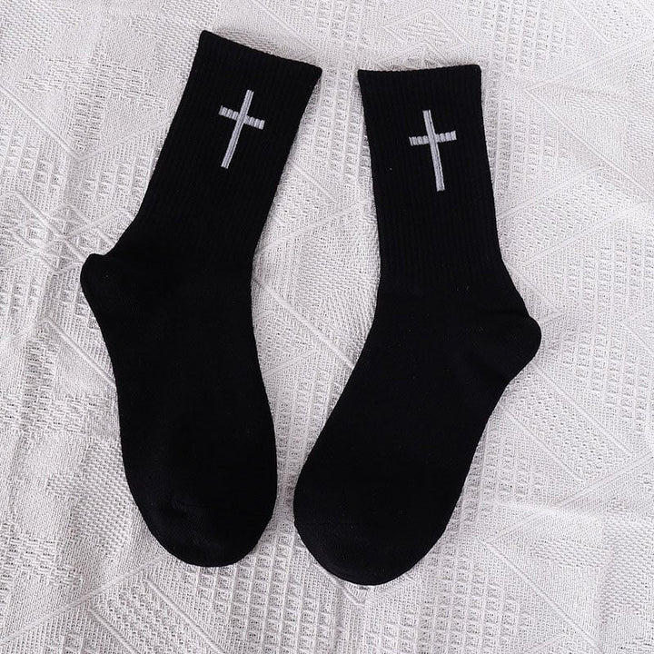 Casual unisex cotton ankle socks with subtle cross pattern, perfect for everyday wear