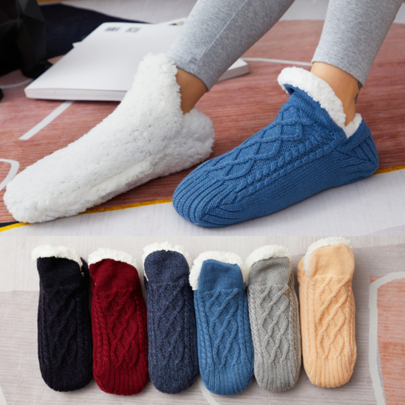 Pair of fluffy, warm unisex indoor slipper socks in grey, perfect for winter comfort and cozy homes.