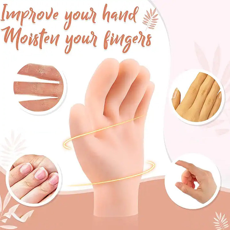 Person wearing moisturizing gel gloves while relaxing, showing easy at-home hand care.